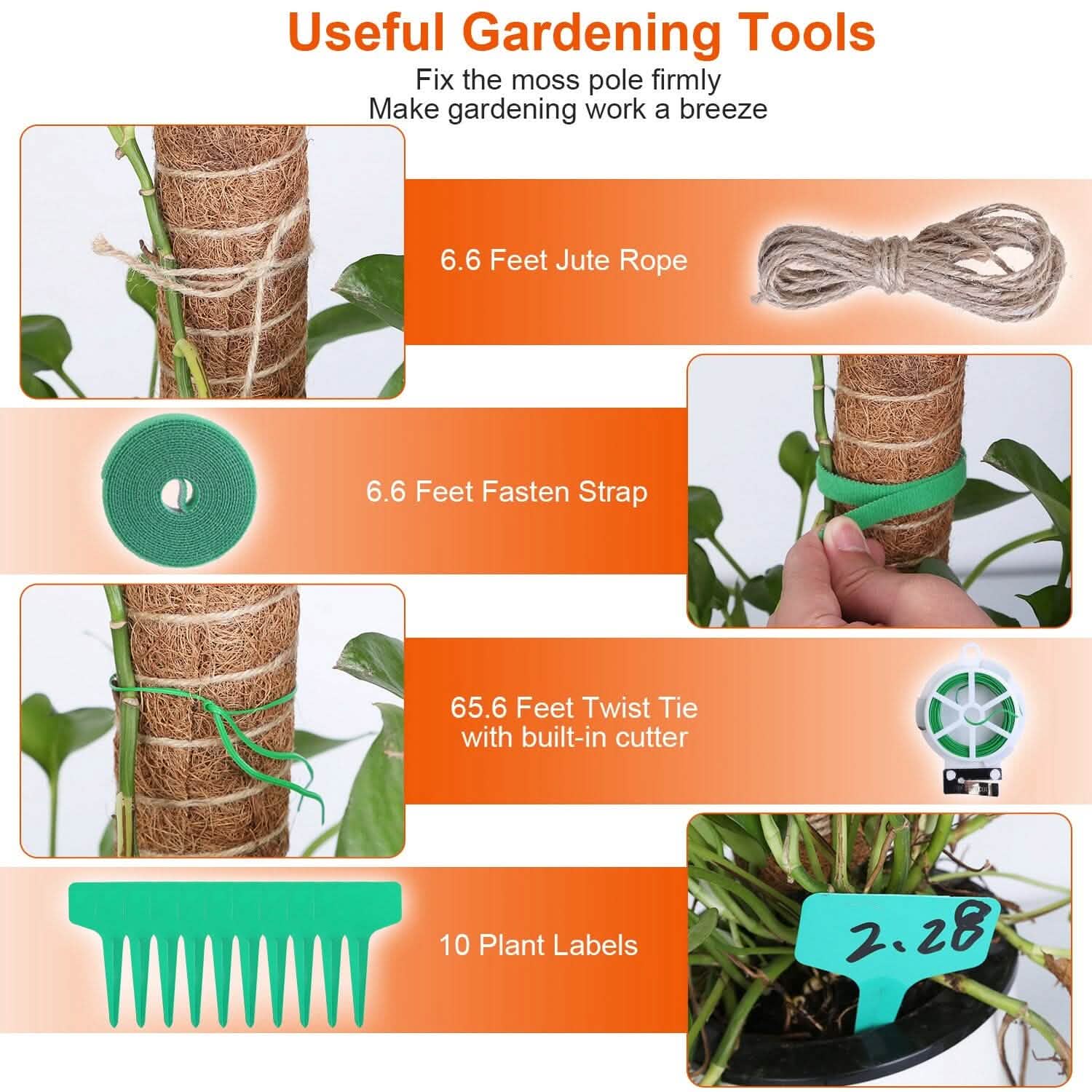 4-Pieces: Coco Coir Extendable Moss Pole for Climbing Plants