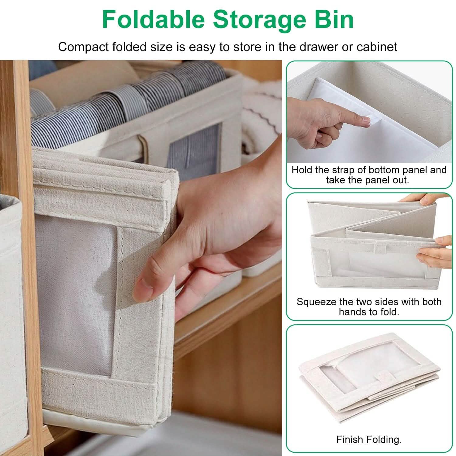 4-Pieces: Foldable Linen Clothing Storage Bin with Visible Clear Window