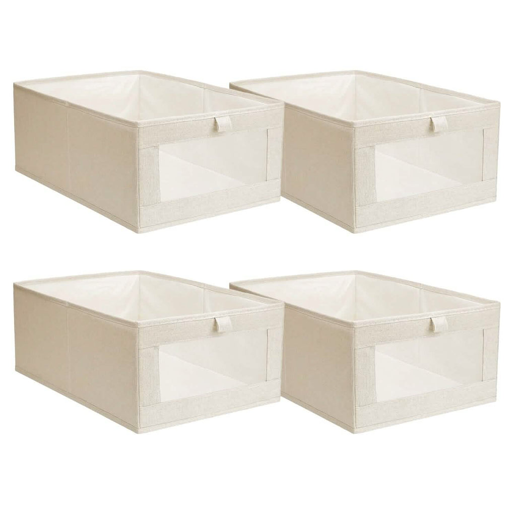 4-Pieces: Foldable Linen Clothing Storage Bin with Visible Clear Window