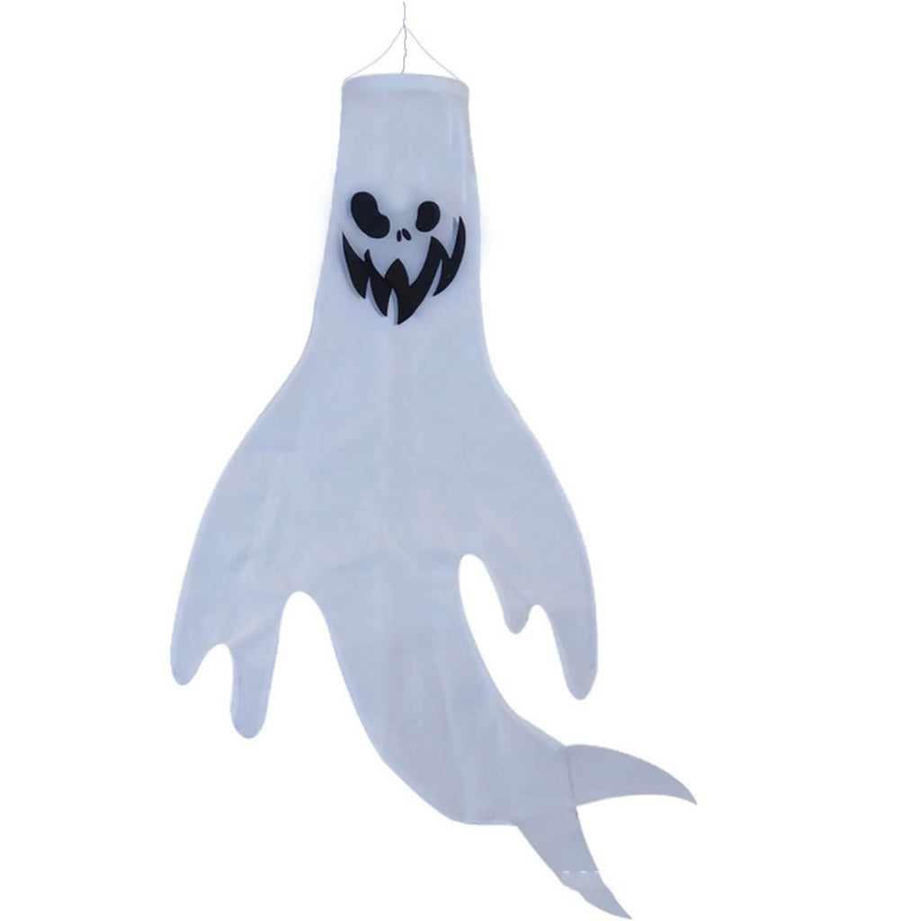 4-Pieces: Halloween Ghosts with Witch Hats Windsocks Hanging Decoration with Colorful LED Light