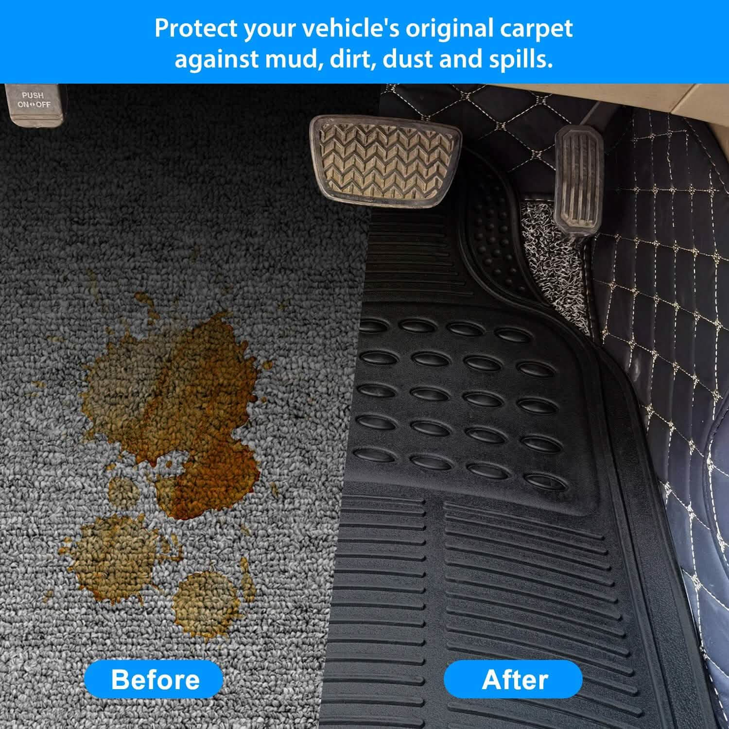 Lot de 4 tapis de sol de voiture en caoutchouc PVC robuste, ajustables