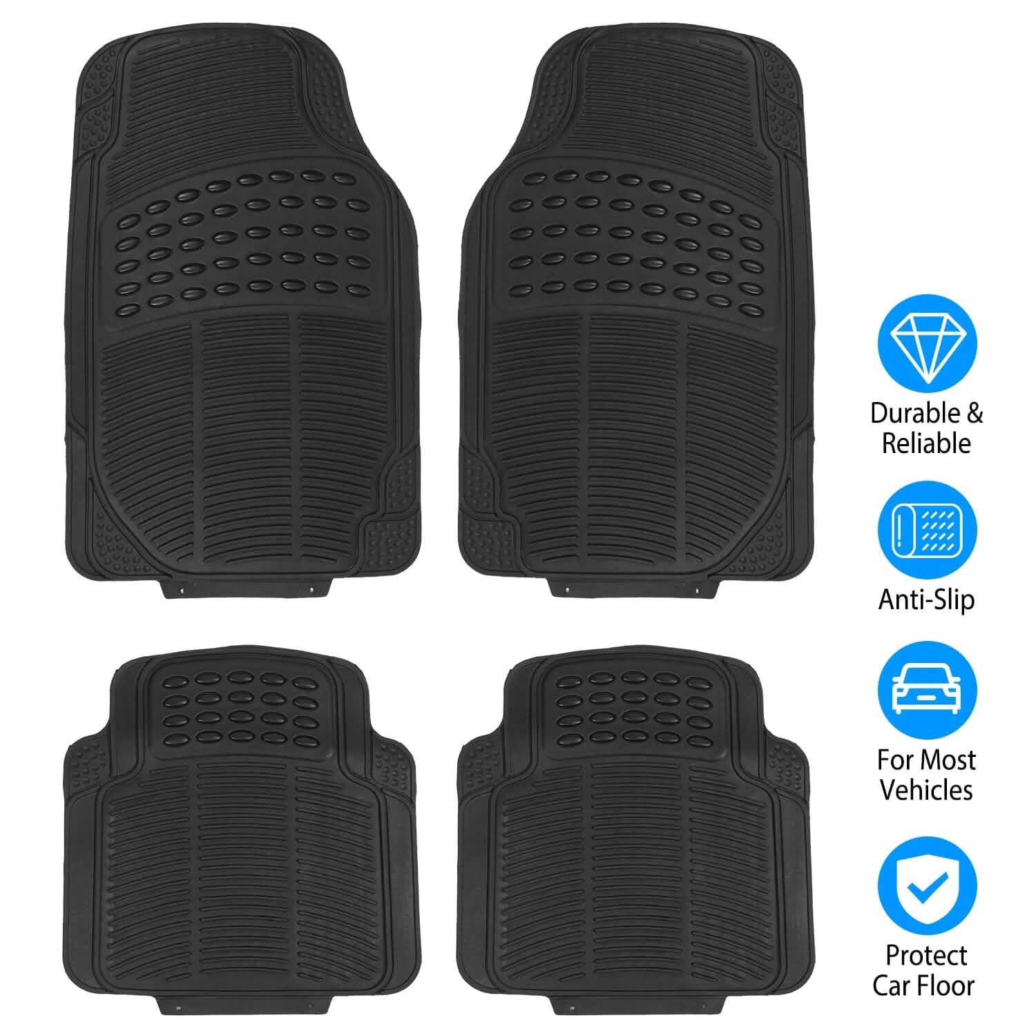 Lot de 4 tapis de sol de voiture en caoutchouc PVC robuste, ajustables