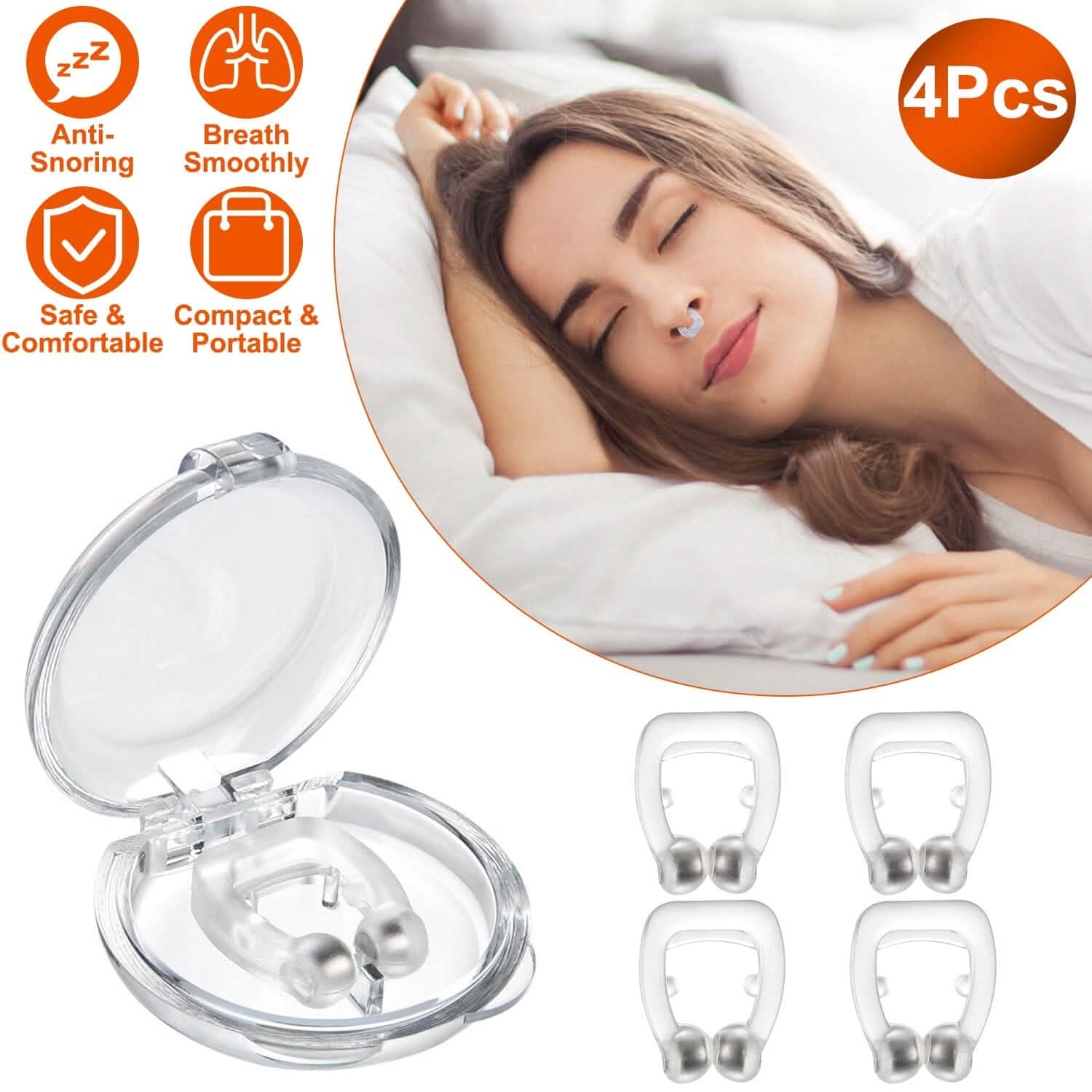 4-Pieces: Magnetic Nose Clip Anti Snoring Device
