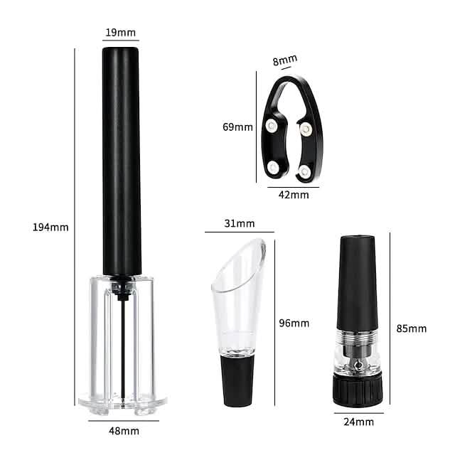Ensemble de 4 pièces : Tire-bouchon à pompe à air pour bouteille de vin