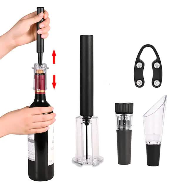 Ensemble de 4 pièces : Tire-bouchon à pompe à air pour bouteille de vin