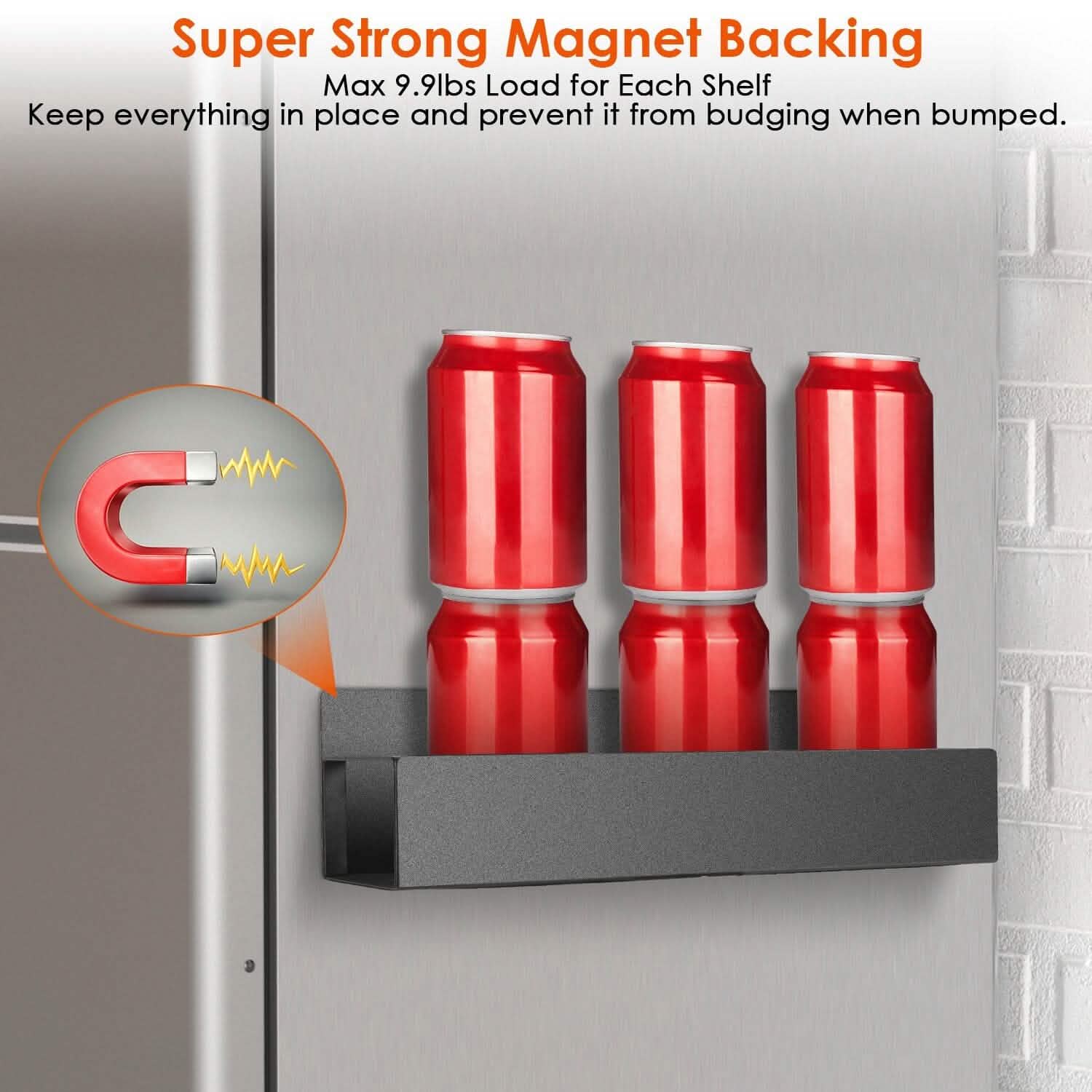 4-Pieces: Spice Rack Strong Magnetic Seasoning Storage Shelf with 8 Removable Hooks