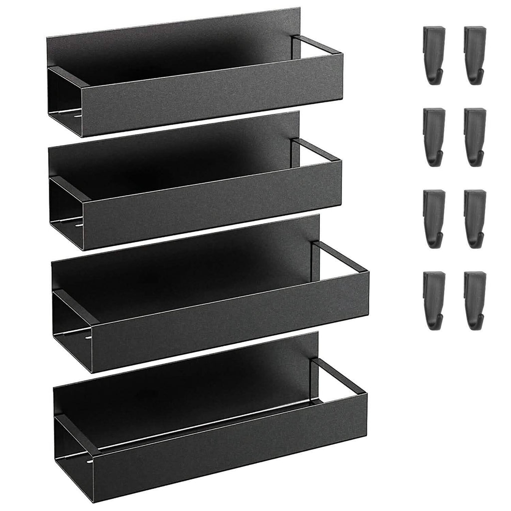 4-Pieces: Spice Rack Strong Magnetic Seasoning Storage Shelf with 8 Removable Hooks