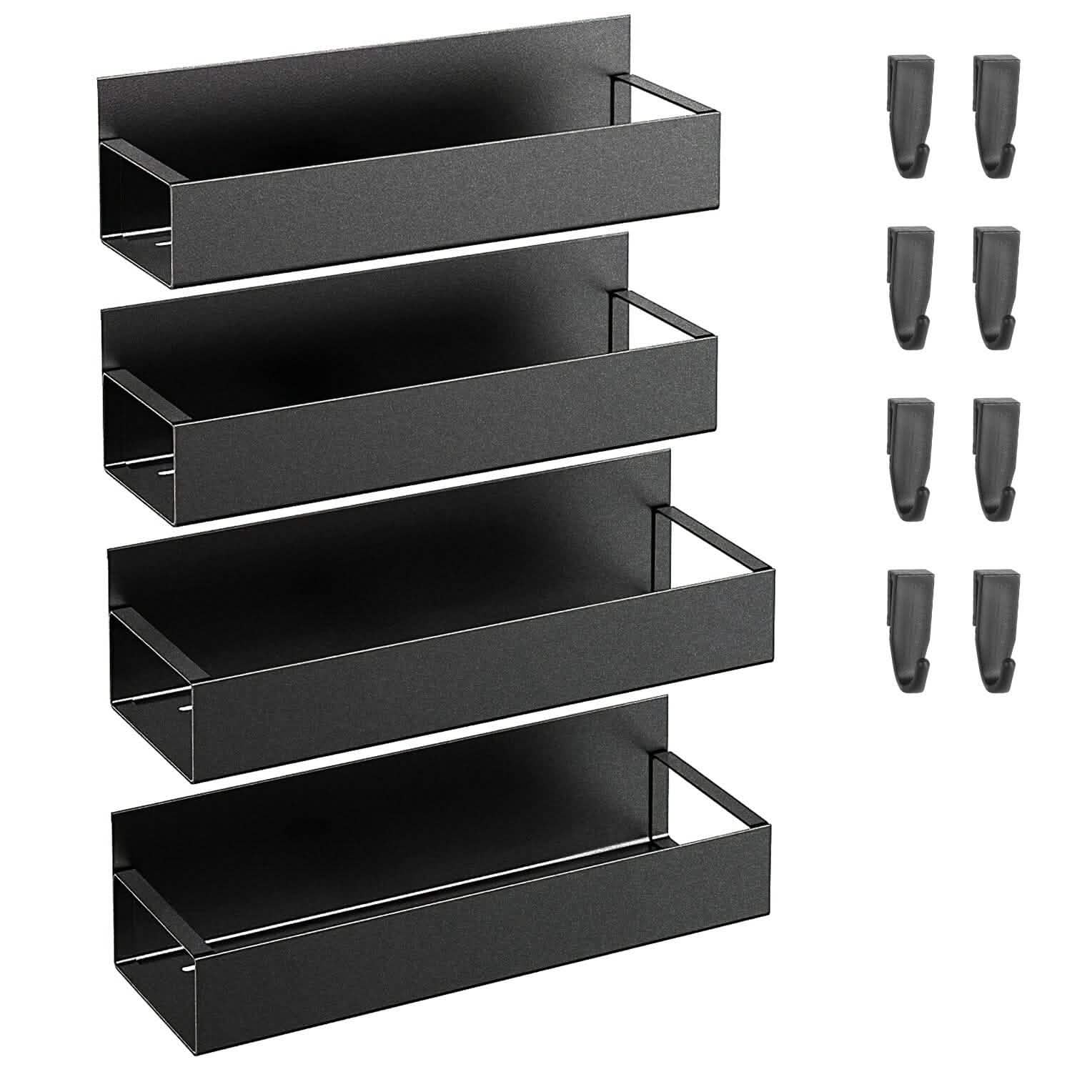 4-Pieces: Spice Rack Strong Magnetic Seasoning Storage Shelf with 8 Removable Hooks