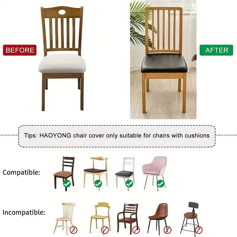 4-Pieces: Waterproof Removable Upholstered Leather Dining Chair Slipcovers