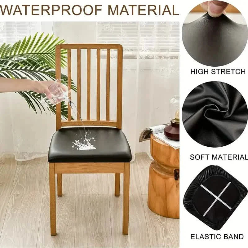 4-Pieces: Waterproof Removable Upholstered Leather Dining Chair Slipcovers