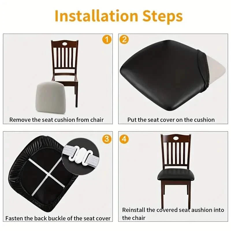 4-Pieces: Waterproof Removable Upholstered Leather Dining Chair Slipcovers