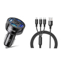 Chargeur de voiture LED 4 ports + Câble 3-en-1 Combo