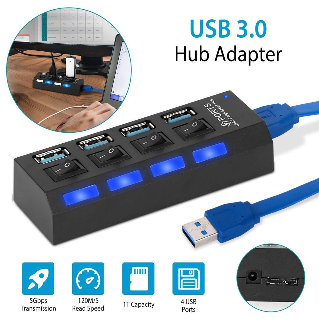 4 Port USB 3.0 Hub High Speed Adapter