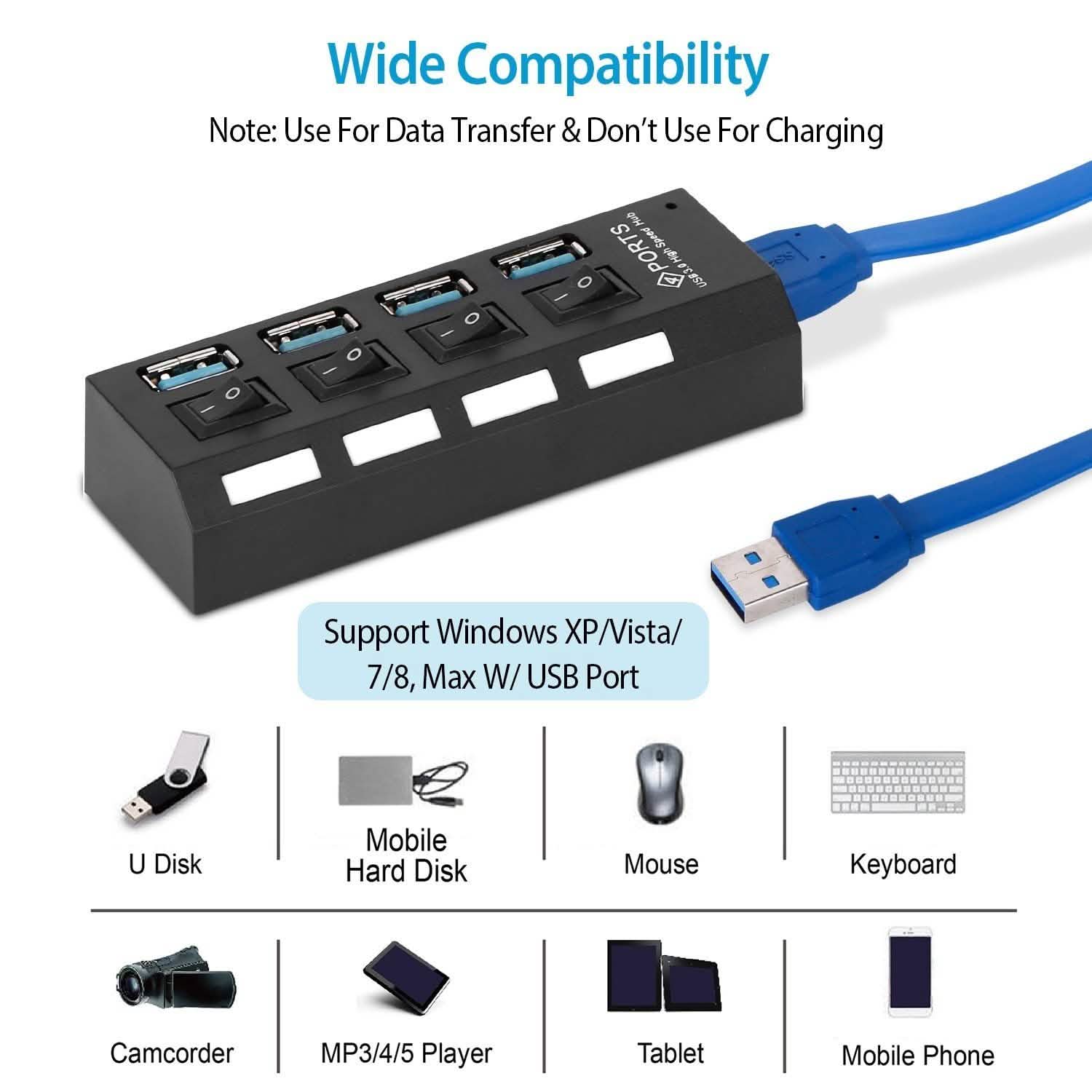 4 Port USB 3.0 Hub High Speed Adapter