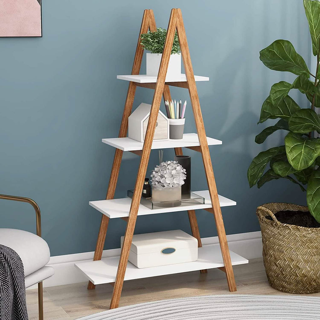 Étagère à 4 niveaux en bois en forme d'échelle, étagère à livres en bois en forme de A
