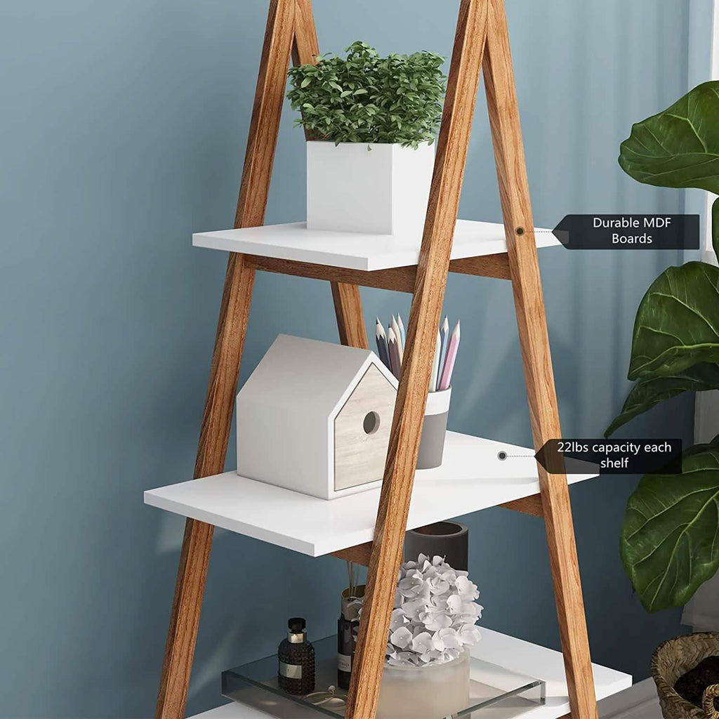 Étagère à 4 niveaux en bois en forme d'échelle, étagère à livres en bois en forme de A