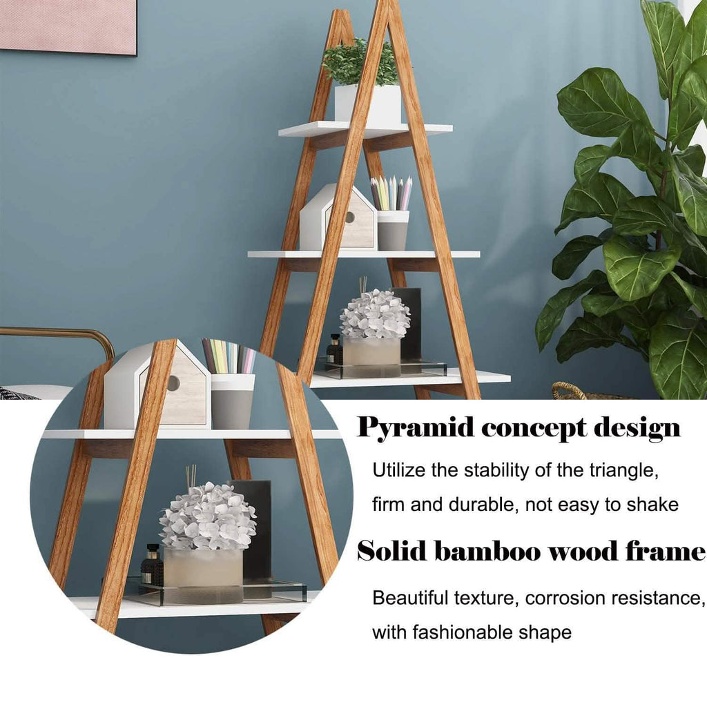 Étagère à 4 niveaux en bois en forme d'échelle, étagère à livres en bois en forme de A