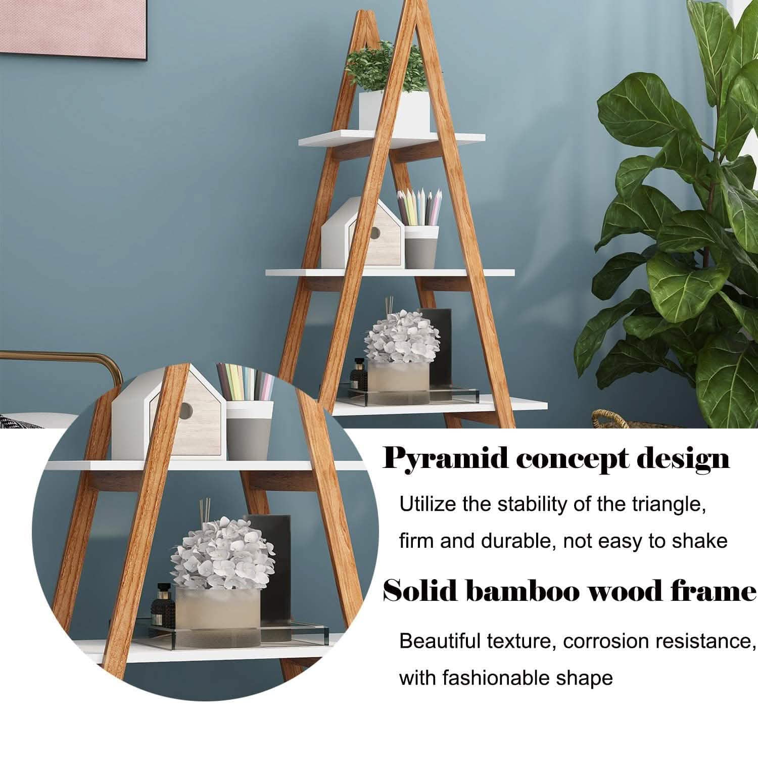 Étagère à 4 niveaux en bois en forme d'échelle, étagère à livres en bois en forme de A