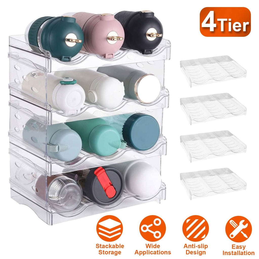 4-Tier Bottle Storage 12 Bottles Transparent Stackable Organizer Holder Shelf