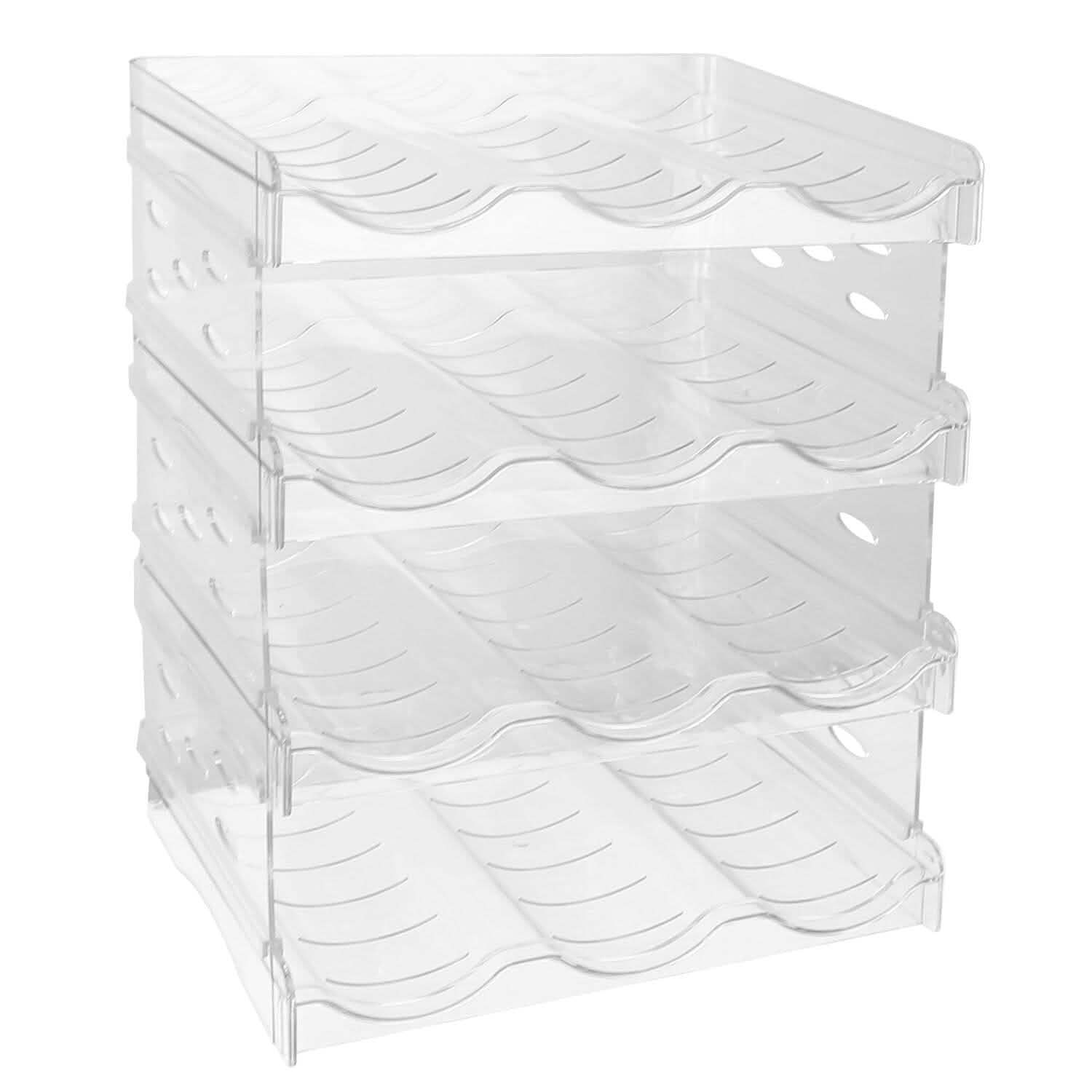 4-Tier Bottle Storage 12 Bottles Transparent Stackable Organizer Holder Shelf