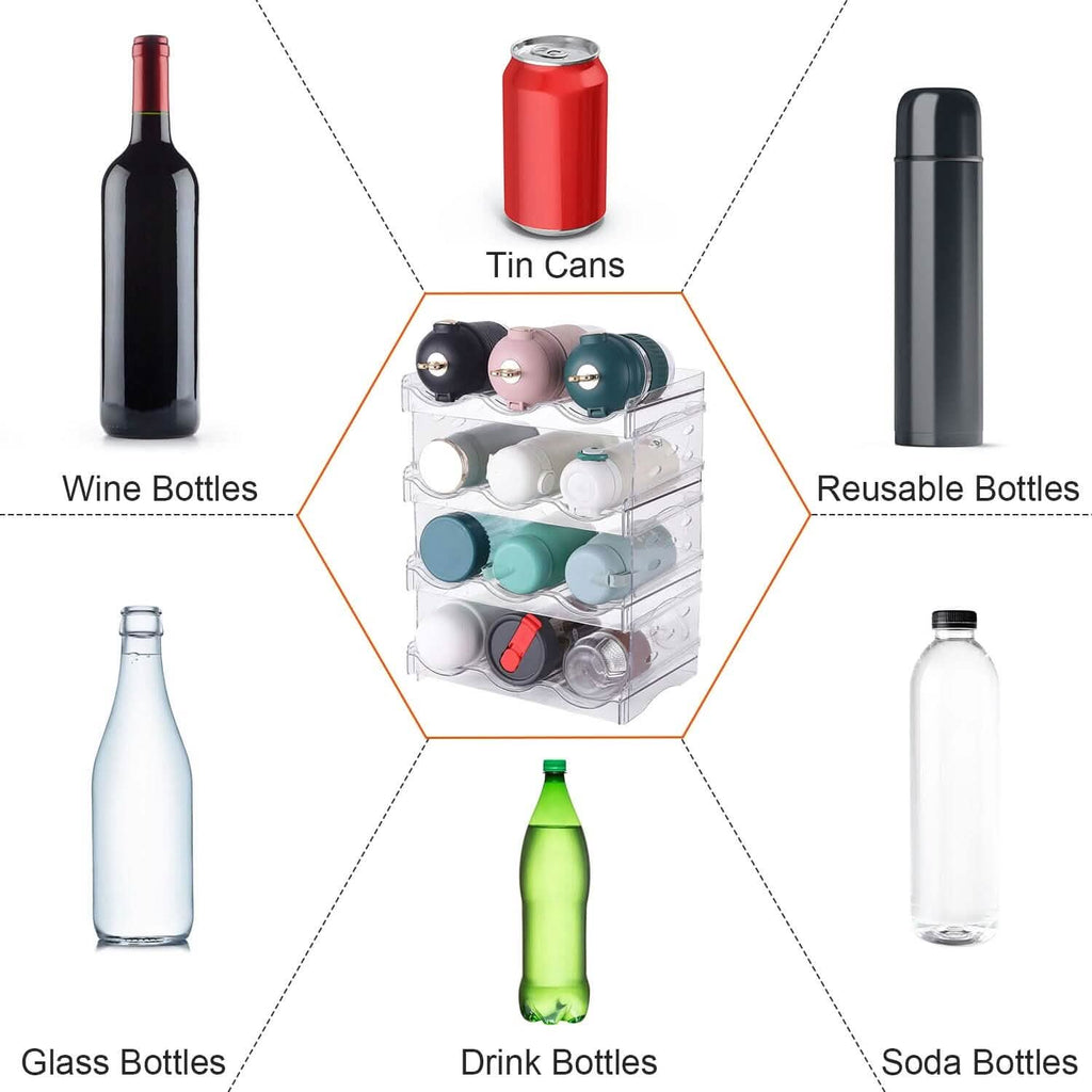 4-Tier Bottle Storage 12 Bottles Transparent Stackable Organizer Holder Shelf