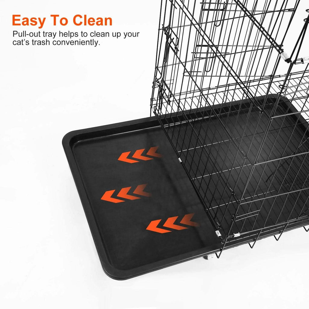 4-Tier Cat Cage with 360° Lockable Wheels, 3 Doors, 3 Ladders and 1 Hammock