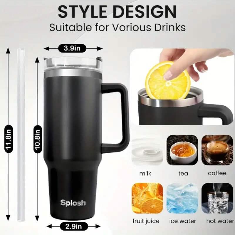 40オンス 保温コーヒータンブラー ハンドル＆ストロー付き