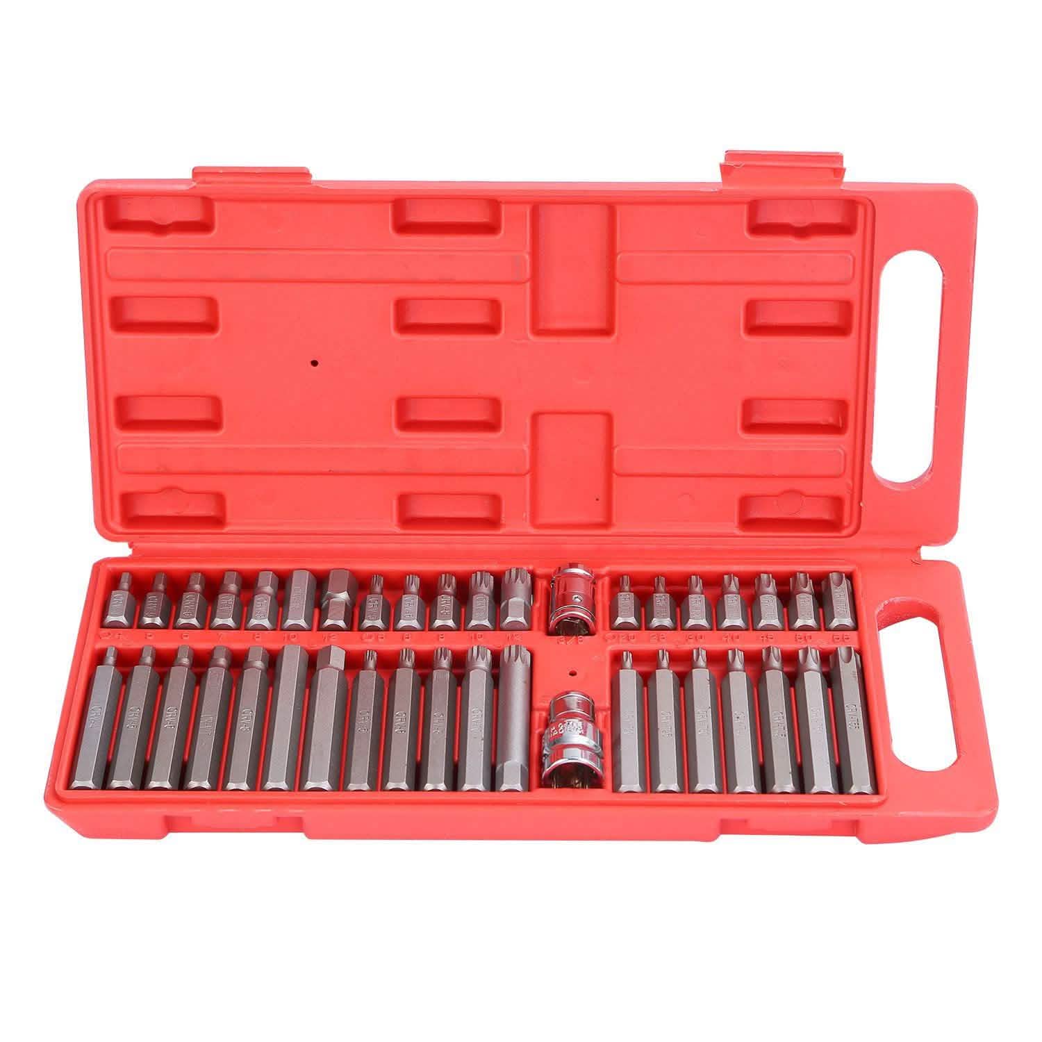 40 pièces : Jeu de douilles six pans, Torx et cannelées