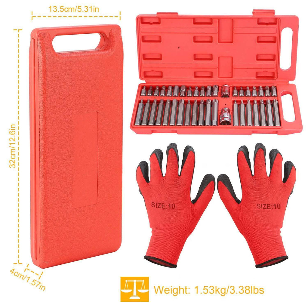 40 pièces : Jeu de douilles six pans, Torx et cannelées