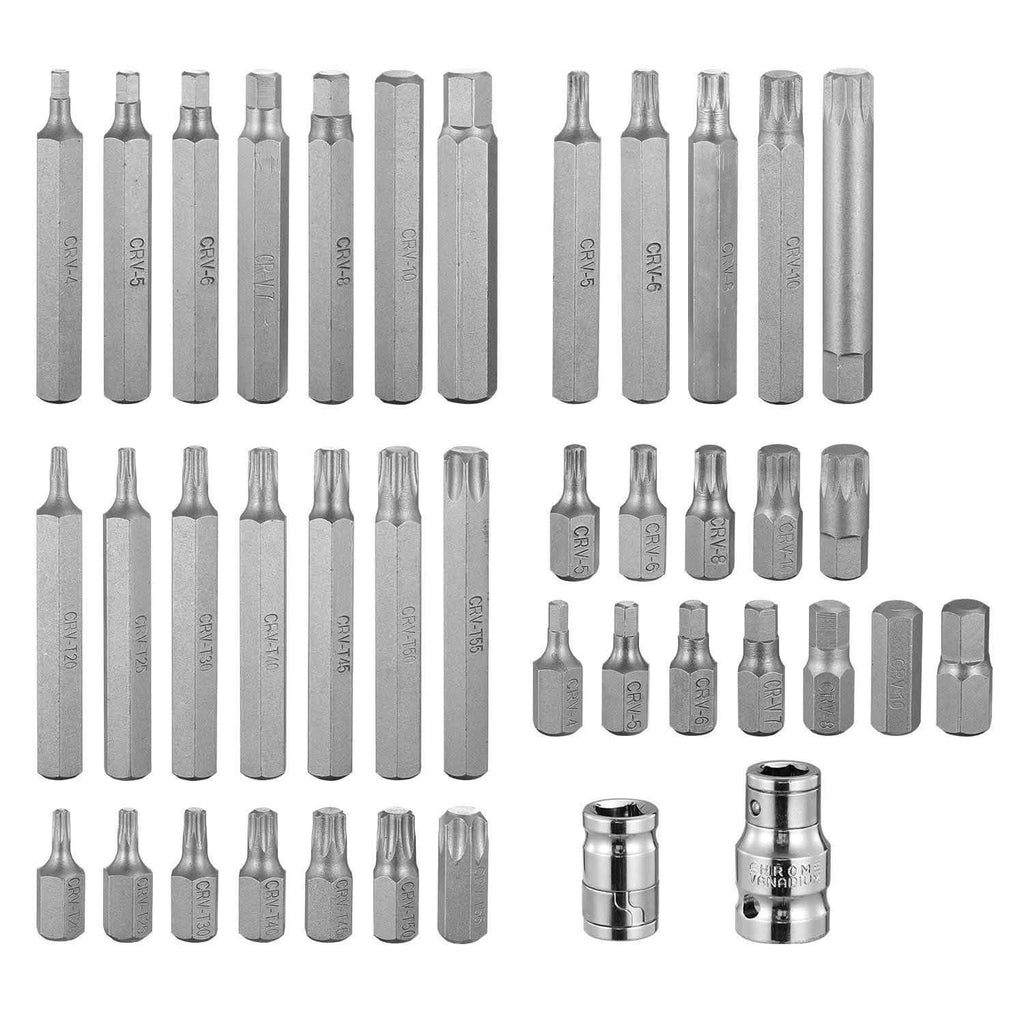 40 pièces : Jeu de douilles six pans, Torx et cannelées