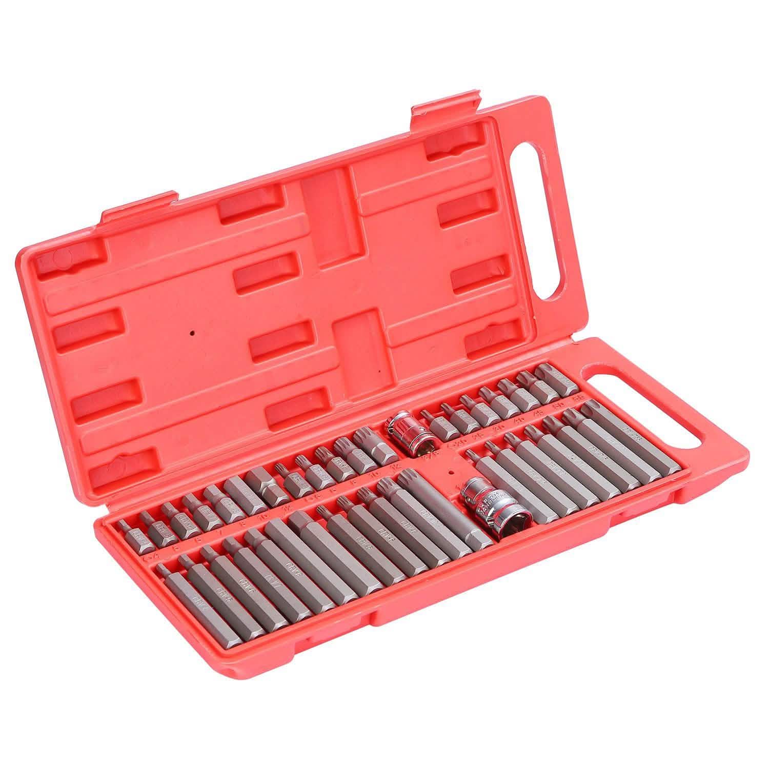 40 pièces : Jeu de douilles six pans, Torx et cannelées