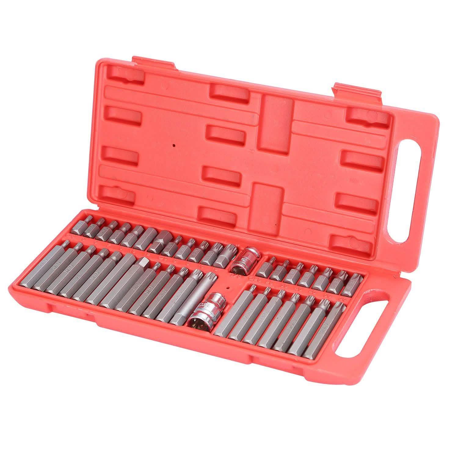 40 pièces : Jeu de douilles six pans, Torx et cannelées