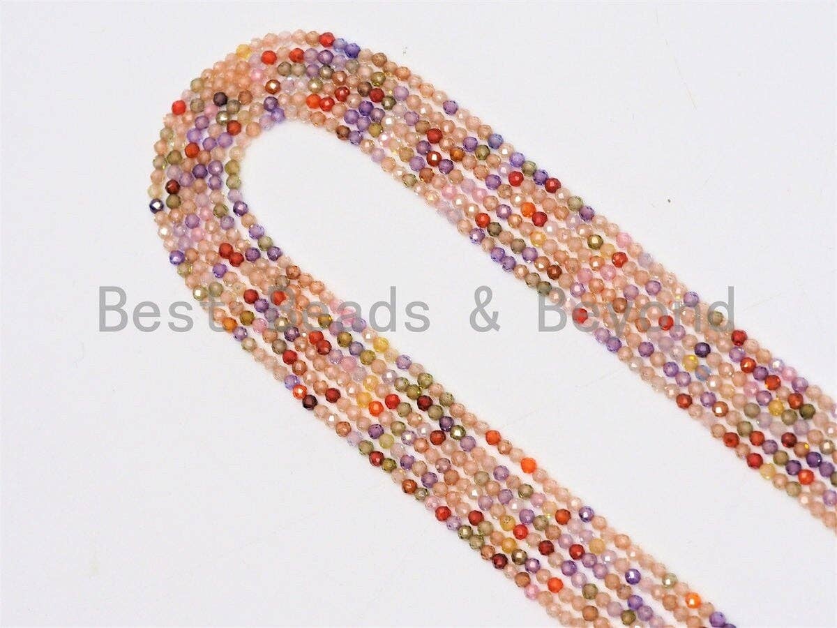 2mm/4mm High Quality Sparkly Mixed Color Cubic Zirconia Beads, Faceted Sparkly Pink Peach Easter Color beads, 15inch full strand, SKU#U425