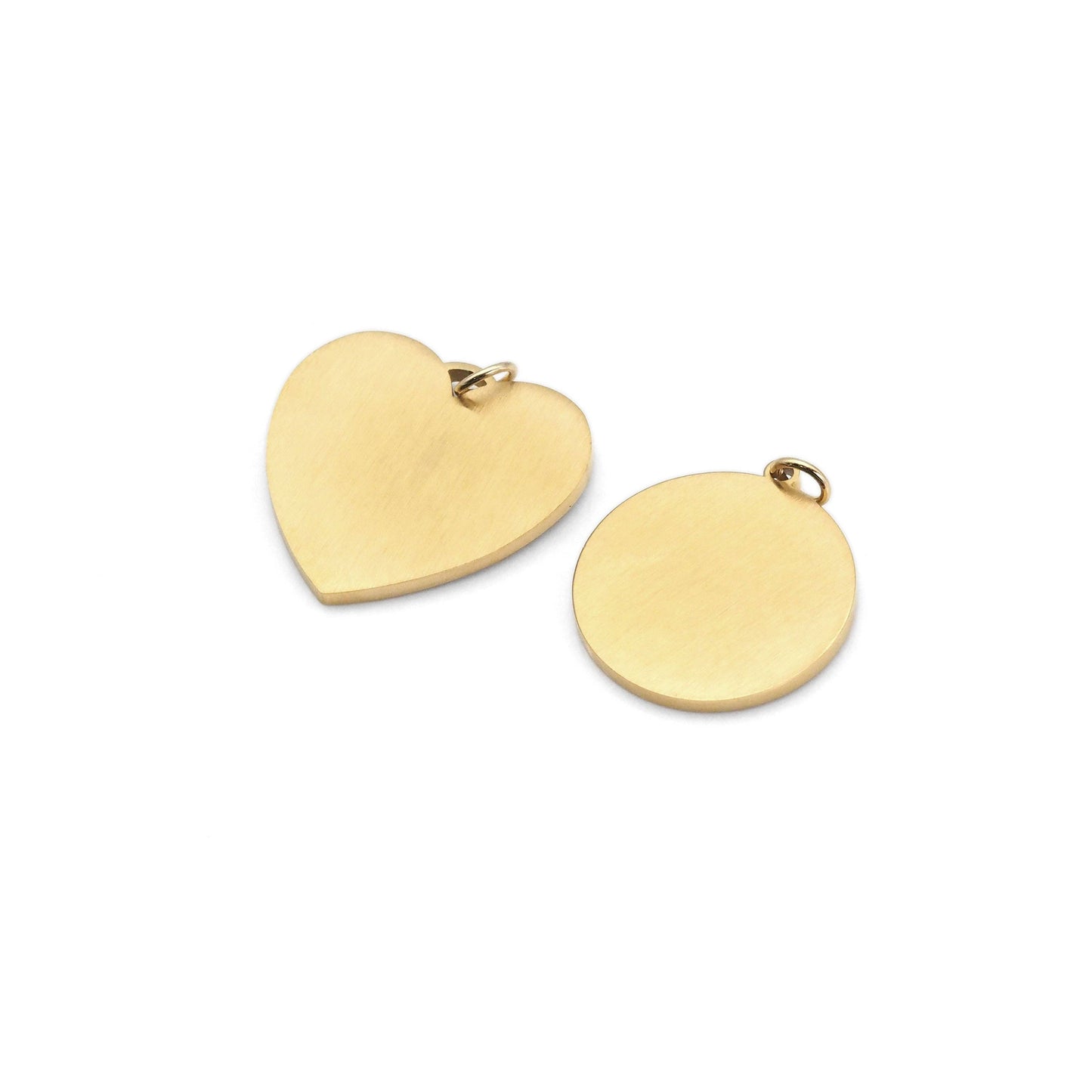 Matt Gold Silver Love Heart Round Coin Charm, Sku#LX260