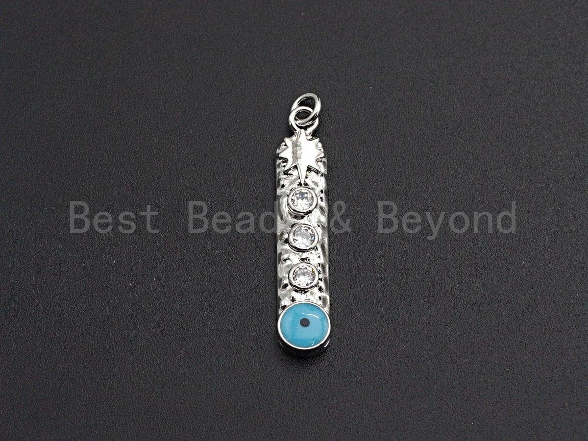NEW Turquoise Enamel Evil Eye North Star On Long Bar Pendant,Cz Micro Pave Oil Drop Round pendant,Enamel Jewelry,7x36mm,sku#Z516