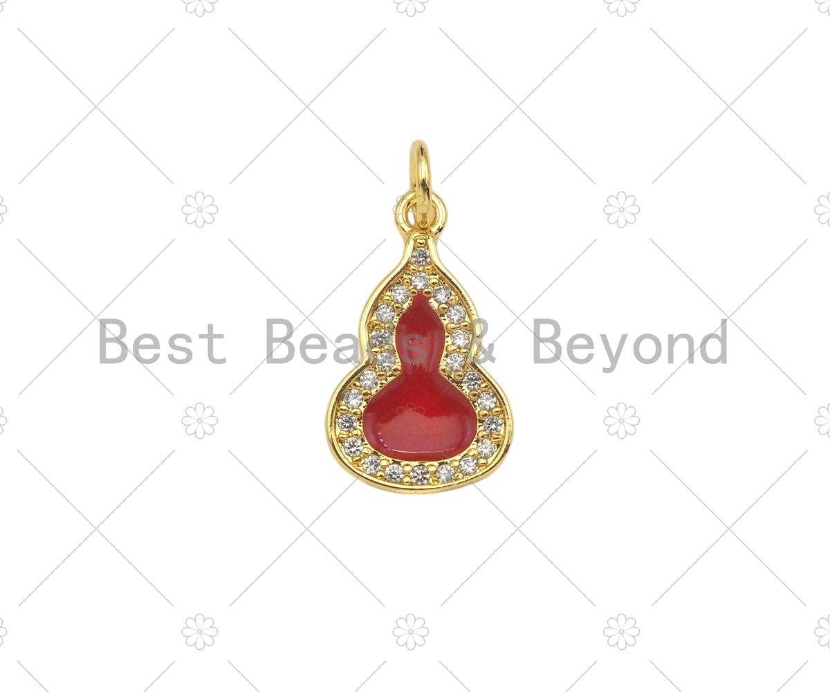 Enamel Pink/Red/Black/White Gourd Shape Pendant,CZ Micro Pave 18K Gold Enamel Charm,Enamel Jewelry,10x17mm,Sku#LK305