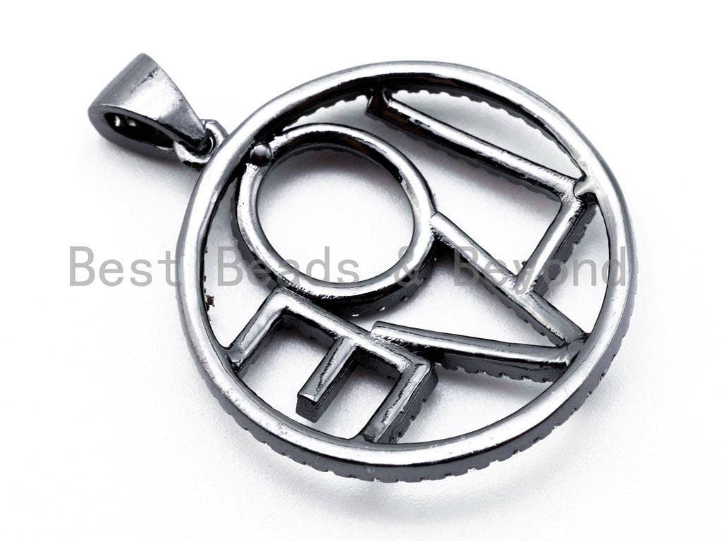 CZ Micro Pave Large LOVE Round Pendant with bail, 26x33mm, Cubic Zirconia Love Pave Pendant Beads, Pave Pendant, SKU#F199