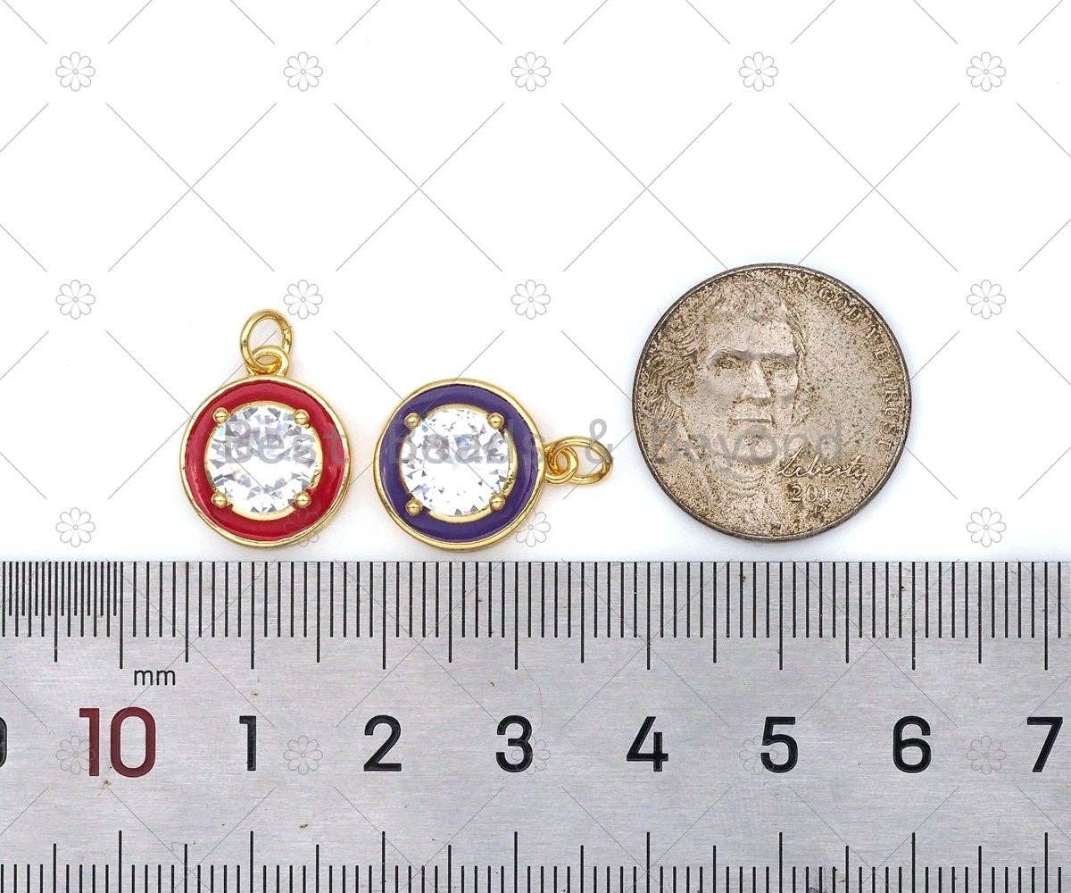 Big Clear CZ Micro Pave on Enamel Colorful Round Coin Shape Pendant,Sku#F1443C