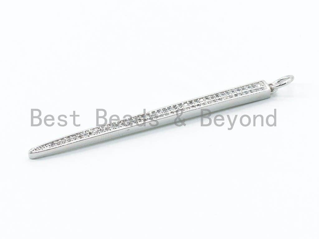 CZ Micro Pave Long Needle Bar Pendant, Cubic Zirconia Pendant,62x4mm, sku#F90
