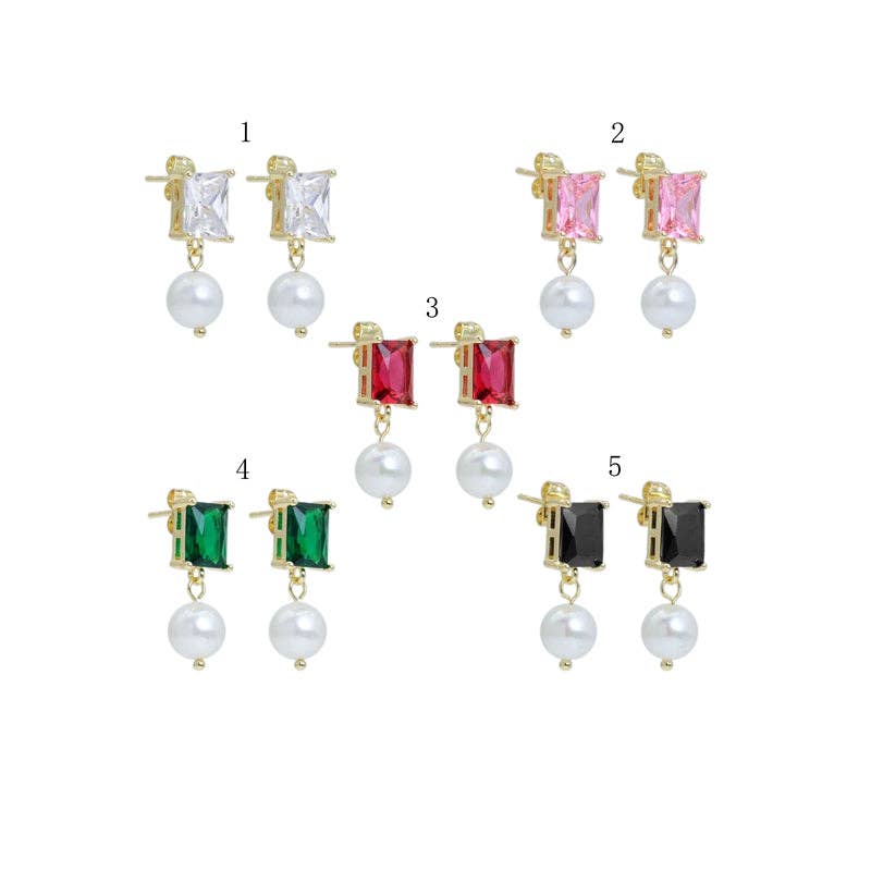Rectangle Crystal Pearl Earrings, Sku#ZX209