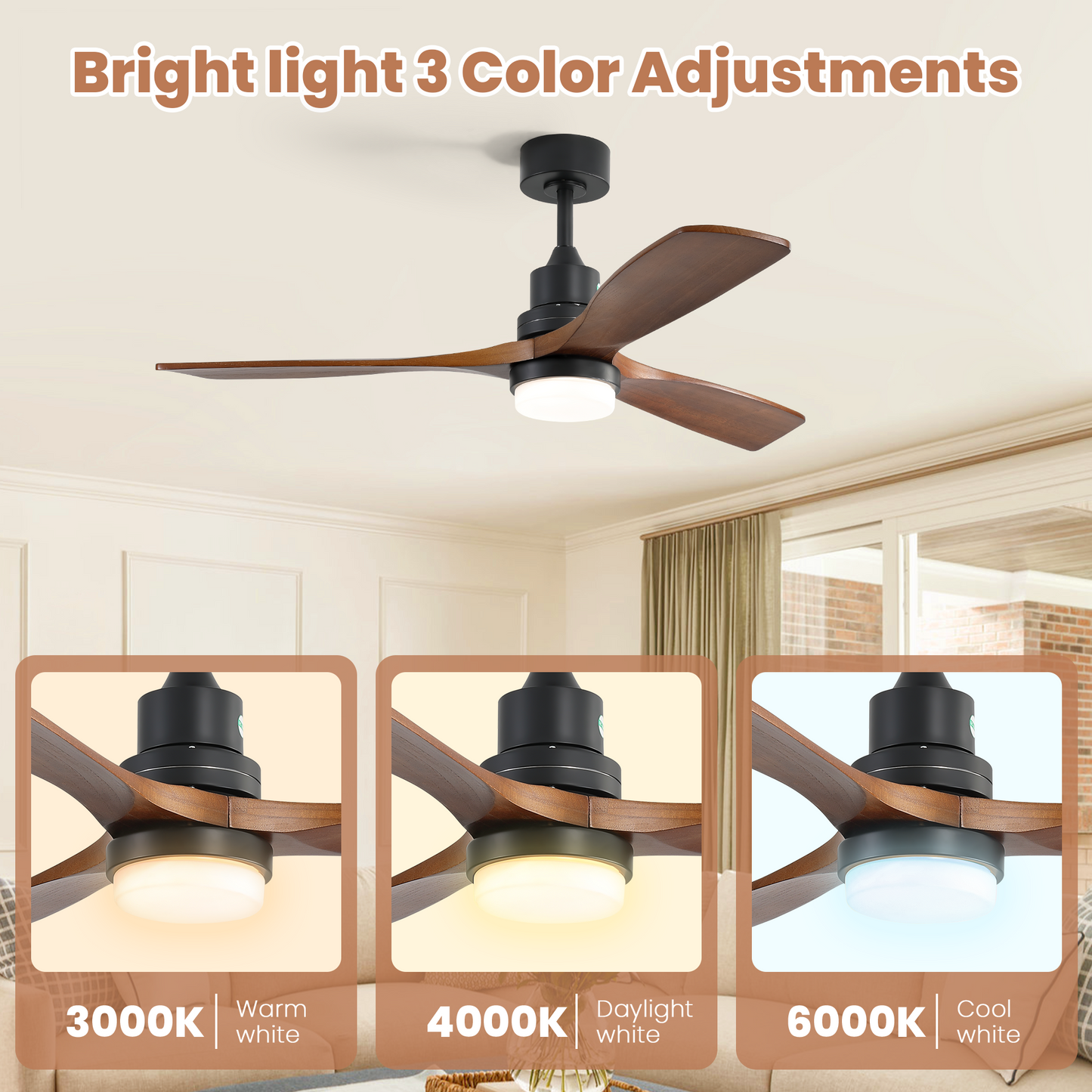 52 Inch Indoor Ceiling Fan With Dimmable LED Light