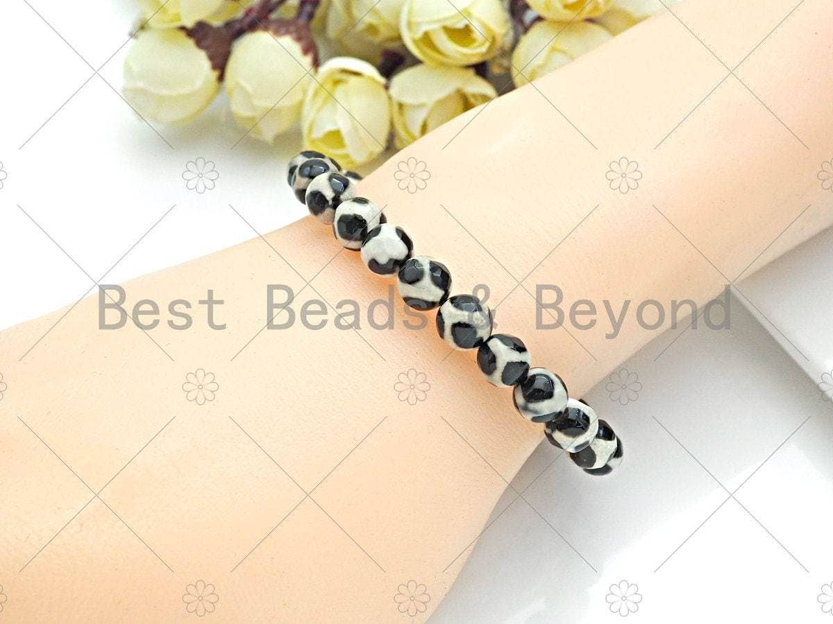 Natural Black White Tibetan Agate Stretchy Bracelet, SKU#U1095