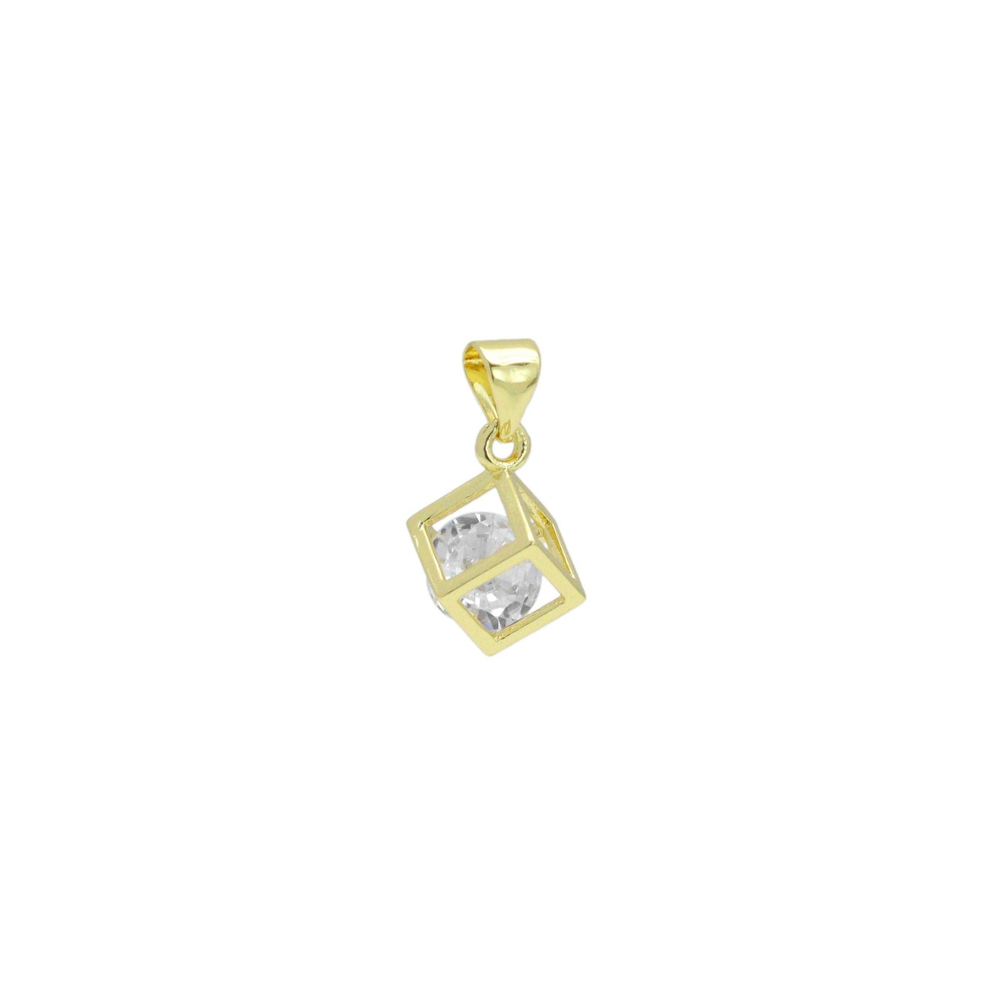 Clear CZ Gold Diamond Cube Cage Charm Pendant, Sku#LK1079