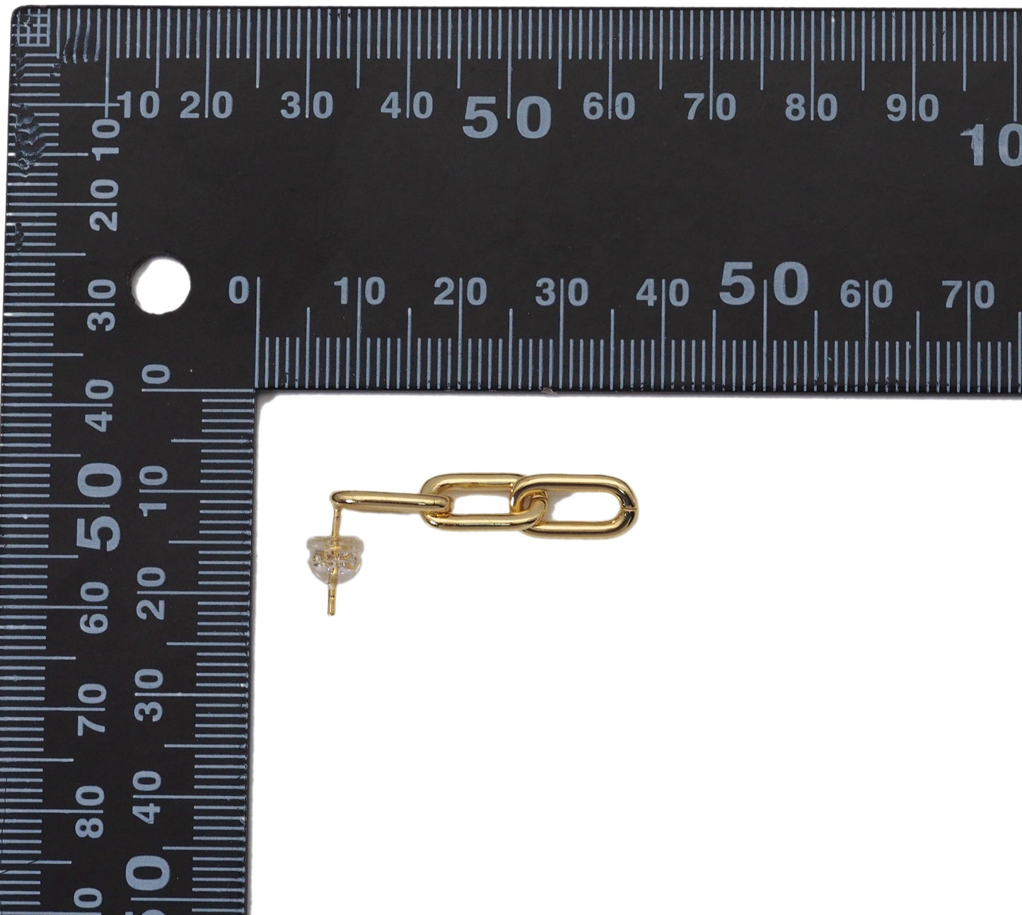 Gold Paperclip Chain Stud Earrings, Sku#J385