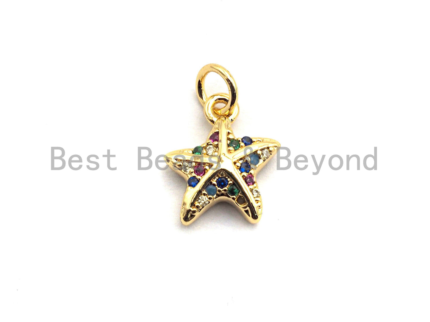 CZ Colorful Micro Pave Starfish Pendant, Starfish Shaped Pave Pendant, Gold plated, 10x12mm, Sku#F824