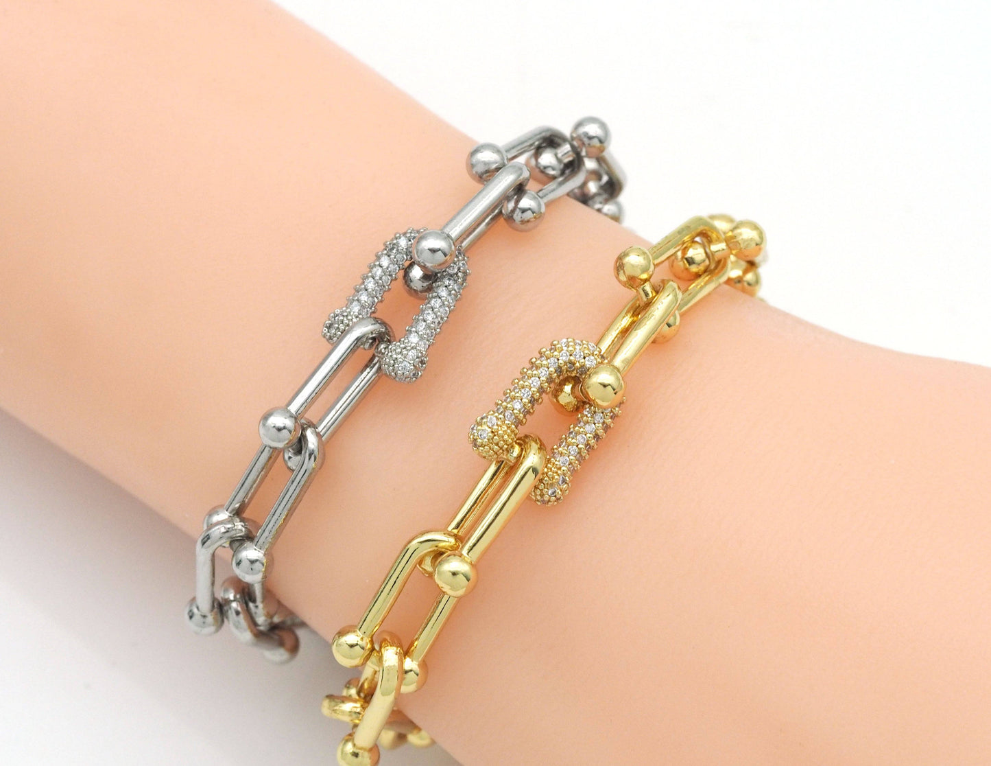 CZ U Ball Chain Bracelet Necklace, Sku#EF238