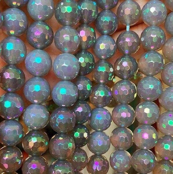 Mystic Plated Rainbow AB Grey Agate Beads, UA59G