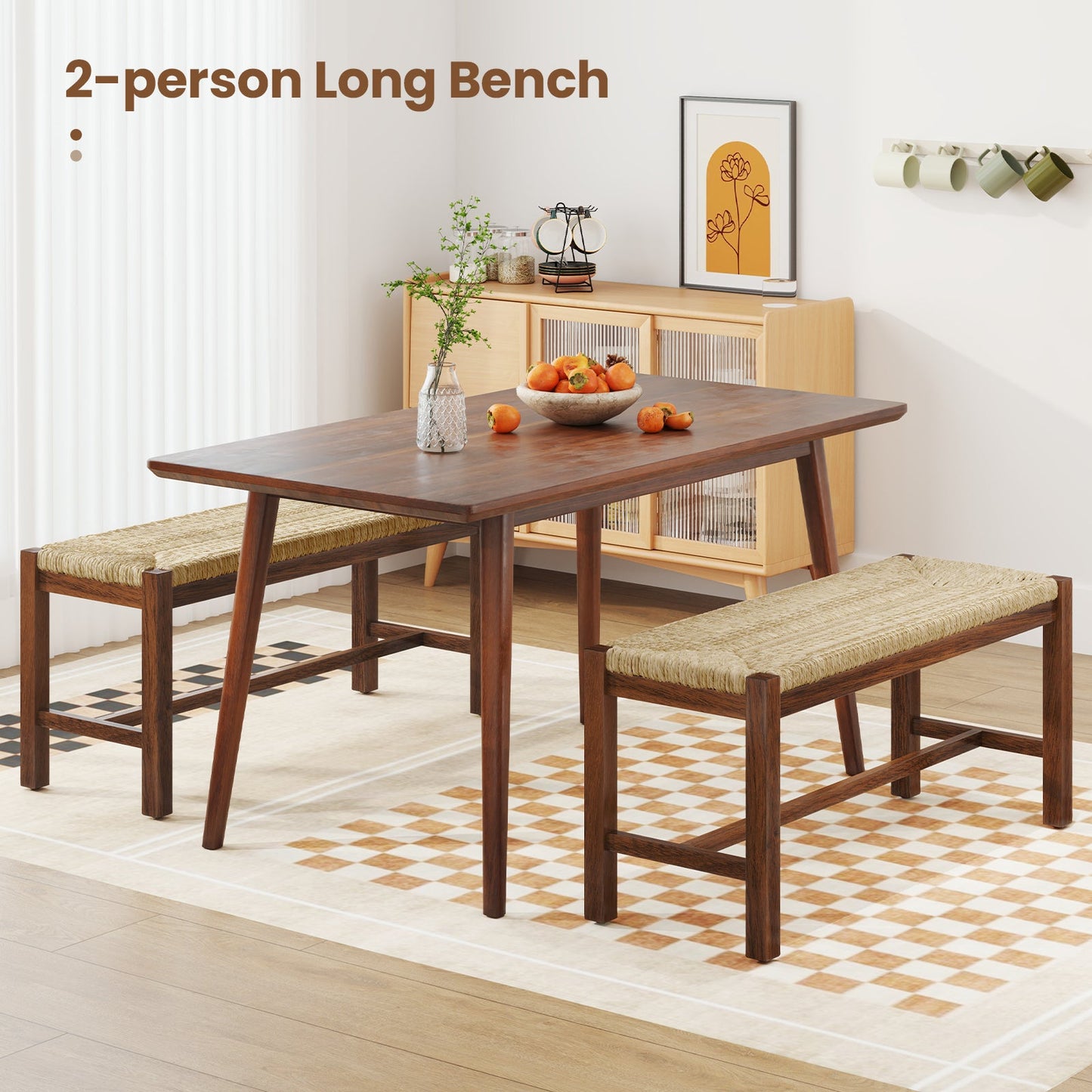 40 Inch Long Wood Bench with Solid Rubber Wood Frame-Walnut