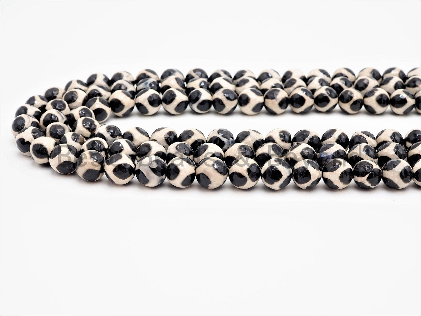 Dzi Black White Spotted Agate Round Faceted Beads, 6mm/8mm/10mm/12mm beads, Agate Gemstone Beads, 15.5inch strand, SKU#U340