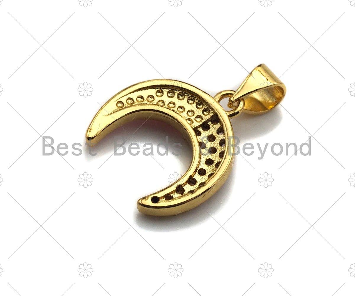 Pink Pendant/Charm, Pink Mother-of-pearl Horn Pendant, Cubic Zirconia Pendant, Gold Tone, 15x16mm, Sku#LK70